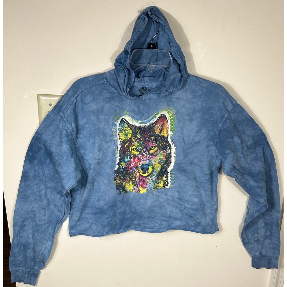 The Mountain Dean Russo Alaska Gentle Wolf Hooded T Shirt Womens M Blue Tie‎ Dye